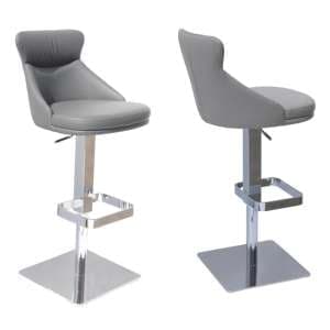 Saida Grey Gas-Lift Faux Leather Bar Stools In Pair