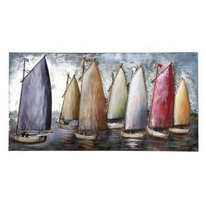 Sailing Regatta Picture Metal Wall Art In Multicolor And Blue - UK