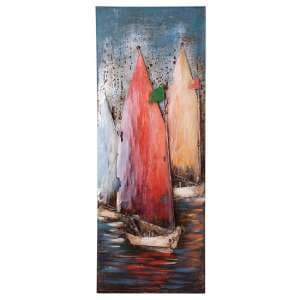 Sailing Trio Picture Metal Wall Art In Blue And Red - UK