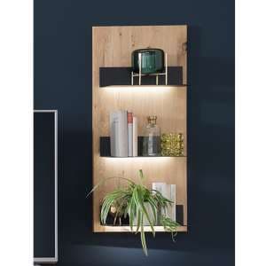 Salerno LED Wall Wooden 3 Shelves Shelving Unit In Planked Oak