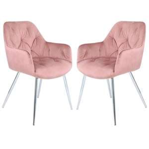Salford Rose Pink Velvet Dining Chairs In Pair