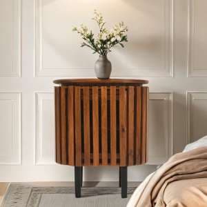 Salina Mango Wood Bedside Cabinet With 1 Door In Walnut - UK
