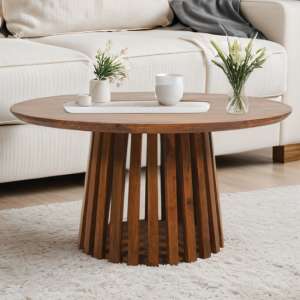 Salina Mango Wood Coffee Table Round In Walnut - UK