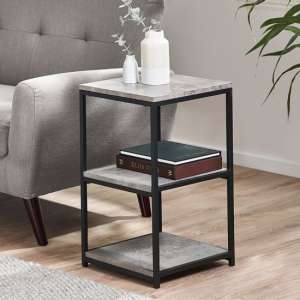 Salome Tall Narrow Wooden Side Table In Concrete Effect - UK