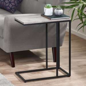 Salome Wooden Side Table In Concrete Effect - UK
