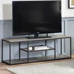 Salome Wooden TV Stand With Shelves In Concrete Effect - UK