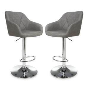 Salta Charcoal Leather Effect Bar Stools In Pair