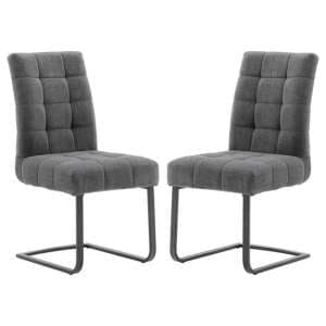 Salta Dark Grey Fabric Upholstered Dining Chairs In Pair