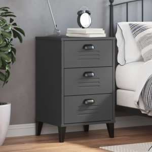 Widnes Wooden Bedside Cabinet With 3 Drawers In Anthracite Grey - UK