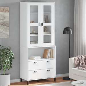 Widnes Wooden Display Cabinet With 2 Drawers In White - UK