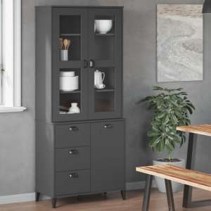 Widnes Wooden Display Cabinet With 3 Doors In Anthracite Grey - UK