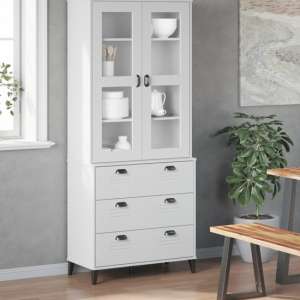 Widnes Wooden Display Cabinet With 3 Drawers In White - UK