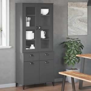 Widnes Wooden Display Cabinet With 4 Doors In Anthracite Grey - UK