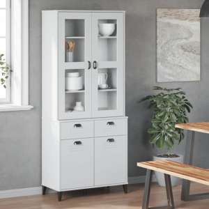 Widnes Wooden Display Cabinet With 4 Doors In White - UK