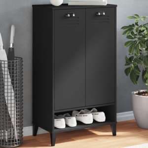 Widnes Wooden Shoe Storage Cabinet With 2 Doors In Black - UK