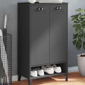 Widnes Wooden Shoe Storage Cabinet With 2 Doors In Grey - UK