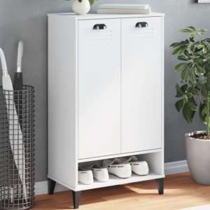 Widnes Wooden Shoe Storage Cabinet With 2 Doors In White - UK