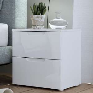 Salter High Gloss Bedside Cabinet 2 Drawers In White - UK
