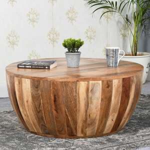 Salter Solid Mangowood Drum Coffee Table In Rough Swan - UK