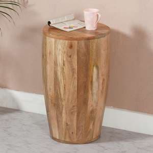Salter Solid Mangowood Drum Side Table In Rough Swan - UK
