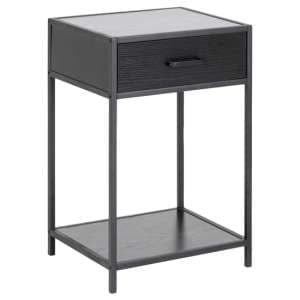 Salvo Wooden Bedside Table With 1 Drawer In Ash Black - UK