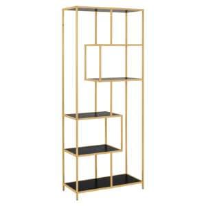 Salvo Wooden Bookcase 5 Shelves In Ash Black With Gold Frame - UK
