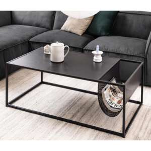Salvo Wooden Coffee Table With Magazine Rack In Ash Black - UK