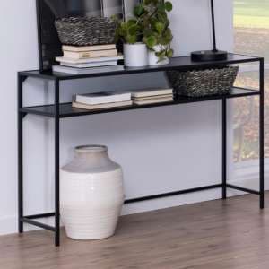 Salvo Wooden Console Table In Ash Black With Undershelf - UK
