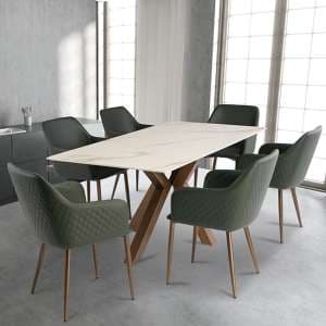 Salvo Kass Gold Stone Dining Table With 6 Ralph Green Chairs - UK