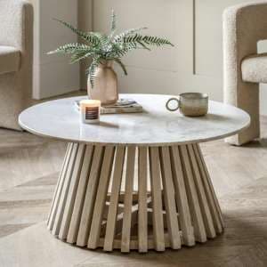 Salvo Marble Top Coffee Table Round With Mango Wood Base - UK