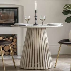Salvo Marble Top Dining Table Round With Mango Wood Base - UK