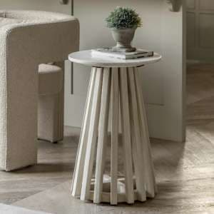 Salvo Marble Top Side Table Round With Mango Wood Base - UK