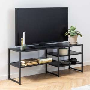 Salvo Wooden TV Stand With 3 Shelves In Ash Black - UK