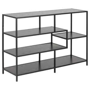 Salvo Wooden Bookcase With 4 Shelves In Ash Black