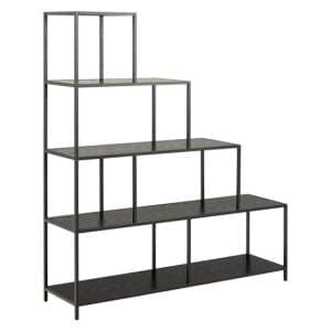 Salvo Wooden Bookcase Step Shape 4 Shelves In Ash Black - UK