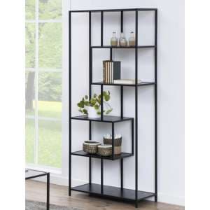 Salvo Wooden Bookcase Tall With 5 Shelves In Ash Black - UK
