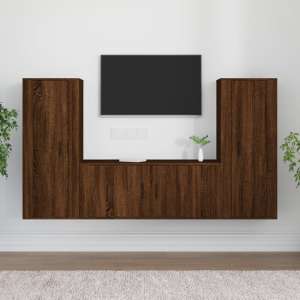 Salvo Wooden Entertainment Unit Wall Hung In Brown Oak - UK