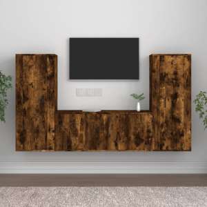 Salvo Wooden Entertainment Unit Wall Hung In Smoked Oak - UK
