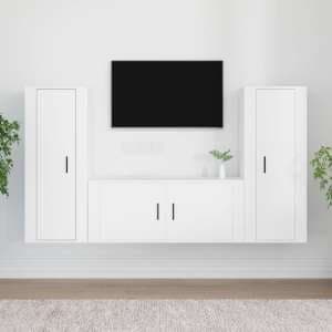 Salvo Wooden Entertainment Unit Wall Hung In White - UK