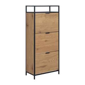 Salvo Wooden Shoe Storage Cabinet 3 Flap Doors In Matt Wild Oak - UK