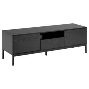 Salvo Wooden TV Stand With 2 Doors 1 Drawer In Ash Black - UK