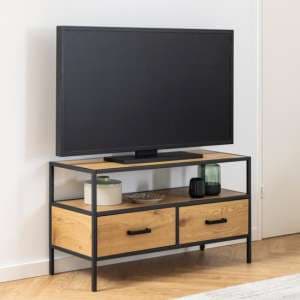 Salvo Wooden TV Stand With 2 Drawers 1 Shelf In Matt Wild Oak - UK