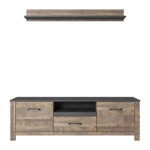 Salvo Wooden TV Stand With Wall Shelf In Sand Oak - UK