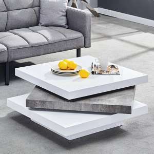 Samora High Gloss Coffee Table In White And Concrete Effect