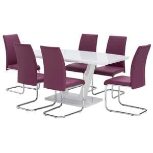 Samson Glass White Gloss Dining Table 6 Montila Purple Chairs