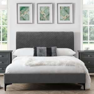 Sabine Quilted Velvet Super King Size Bed In Grey - UK