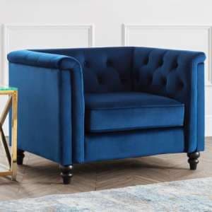 Sadaf Velvet Armchair In Blue - UK
