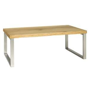 Sandusky Wooden Coffee Table In Oak With Stainless Steel Legs - UK