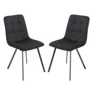 Sandy Squared Black Velvet Dining Chairs In Pair - UK