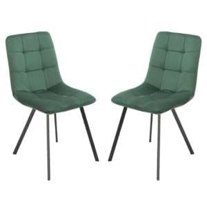 Sandy Squared Green Velvet Dining Chairs In Pair - UK